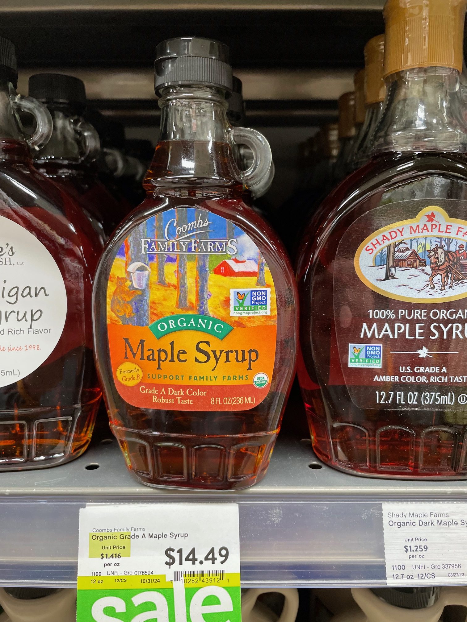 The label for dark maple syrup sometimes mentions the old grading system that was replaced in 2015.