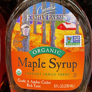 Coombs Family Farms maple syrup label.